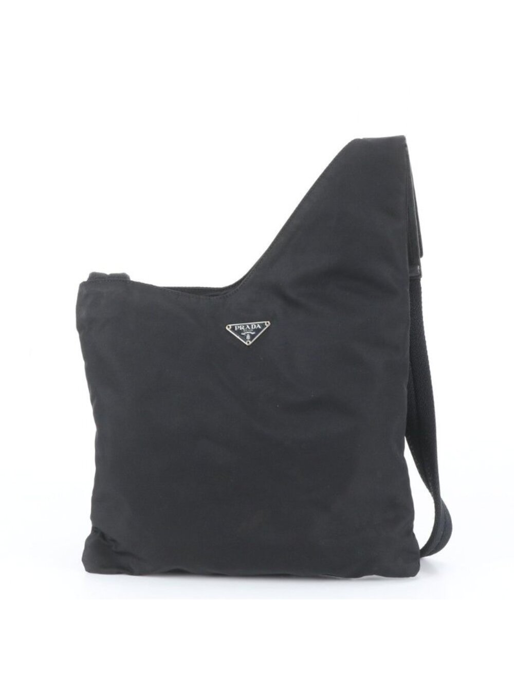 Prada Tessuto Nylon Triangle Logo Leather Shoulder Bag Crossbody Black